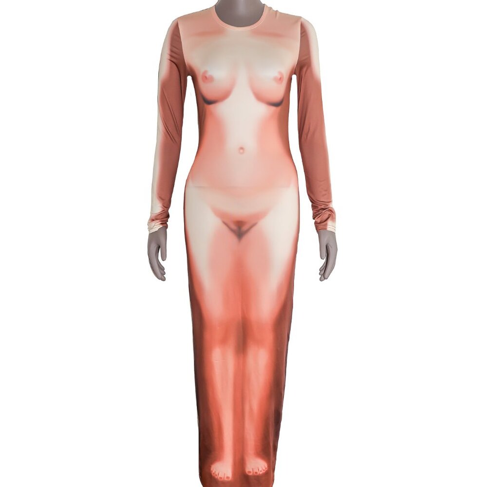 Long Sleeve Crew Neck Naked Bodycon Maxi‎ Dress Size Small Party Cocktail Dress